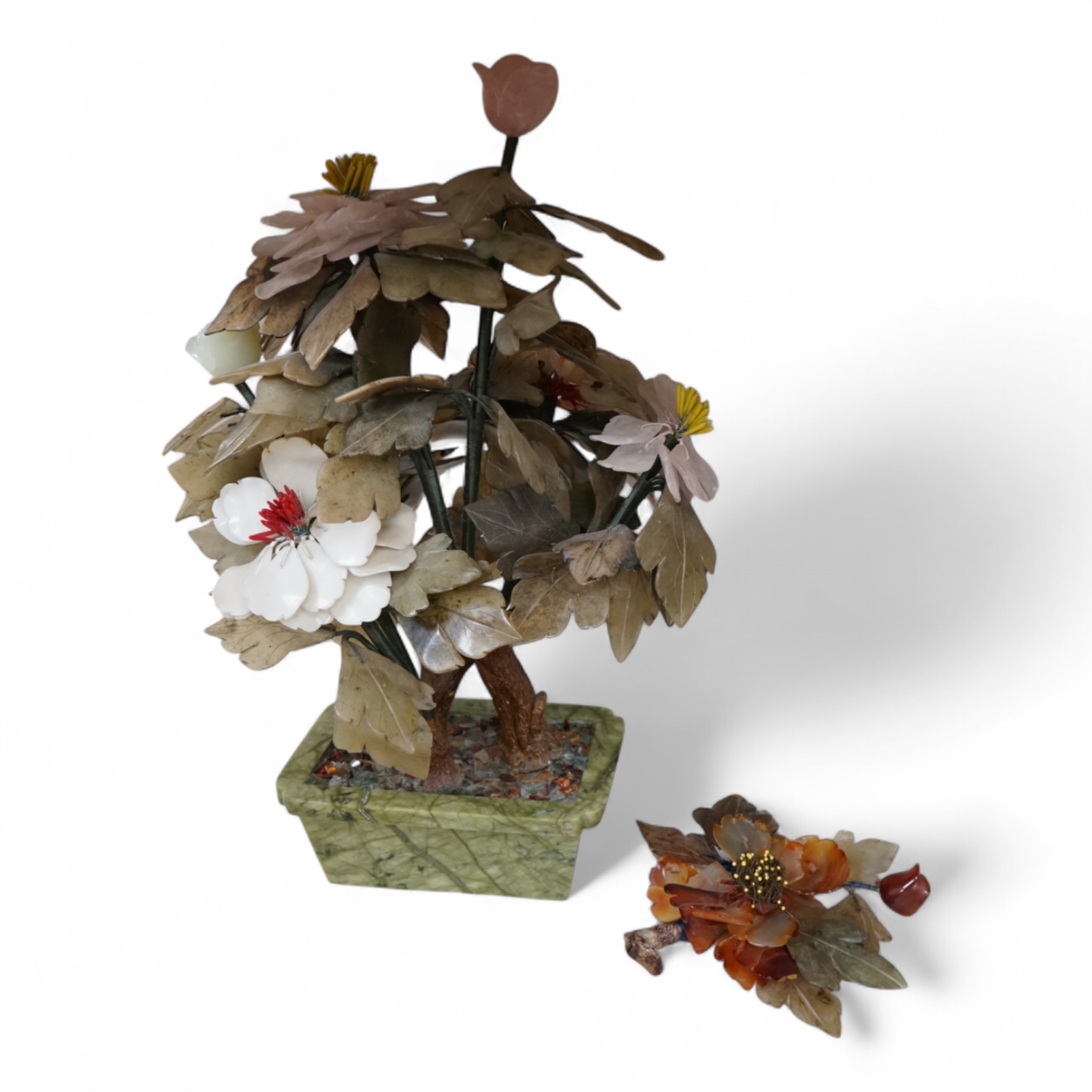 A Chinese carved hardstone and semi-precious stone plant, 44cm high